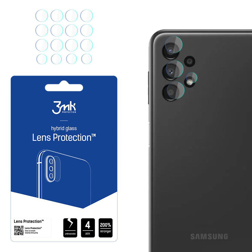 Skyddsfilm för bakre kamera 3MK Protection för Samsung Galaxy A13 A135, Flexibelt glas, Set med 4 stycken, Transparent