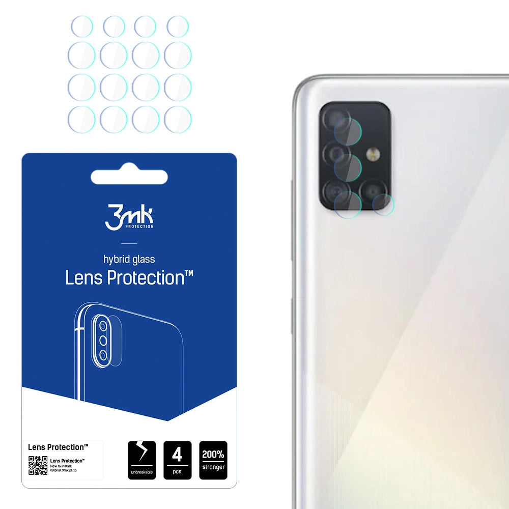 Skyddsfilm för bakre kamera 3MK Protection för Samsung Galaxy A52s 5G A528 / A52 5G A526, Flexibelt glas, Set med 4 stycken, Transparent