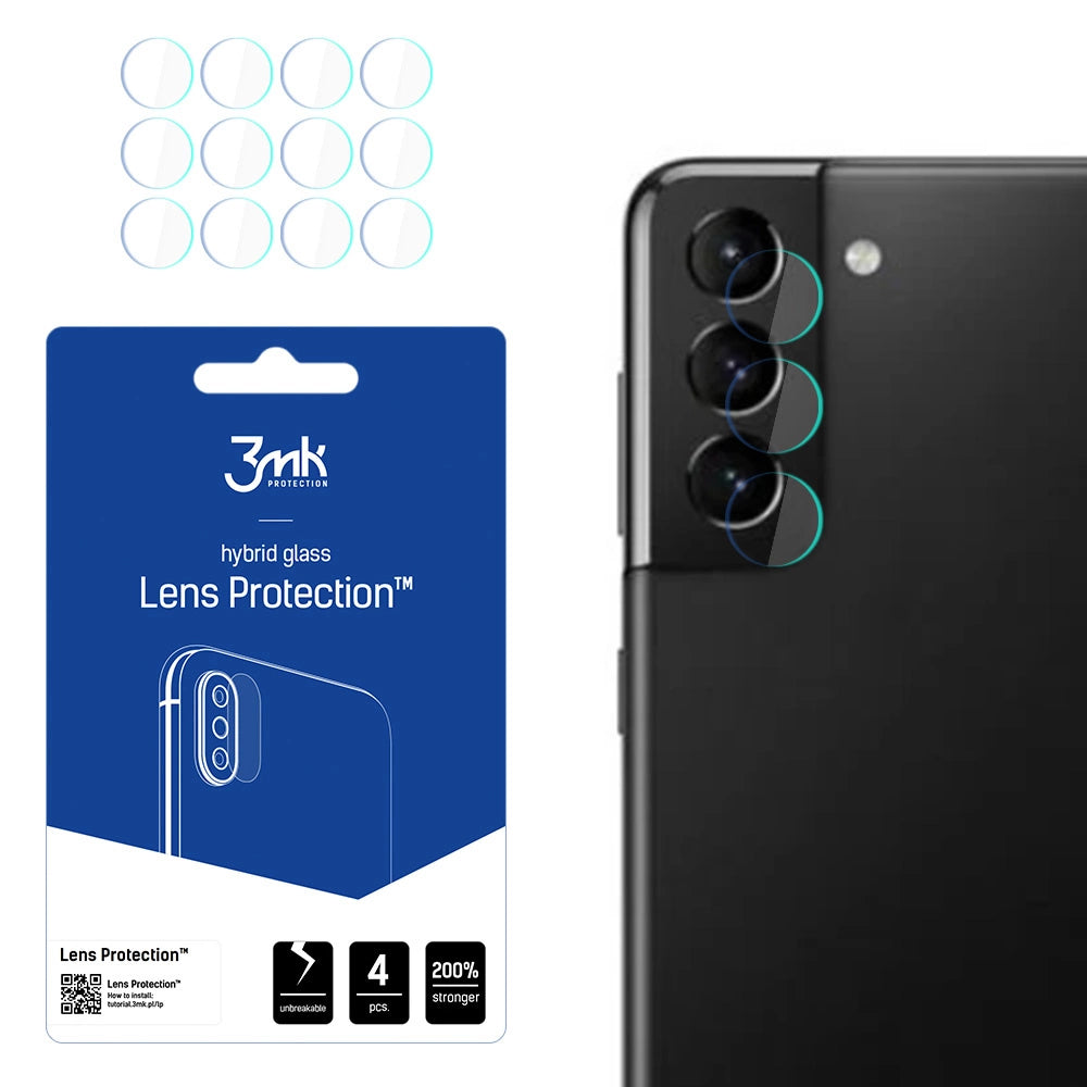 Skyddsfilm för bakre kamera 3MK Protection för Samsung Galaxy S21 5G G991, Flexibelt glas, Set om 4 stycken, Transparent