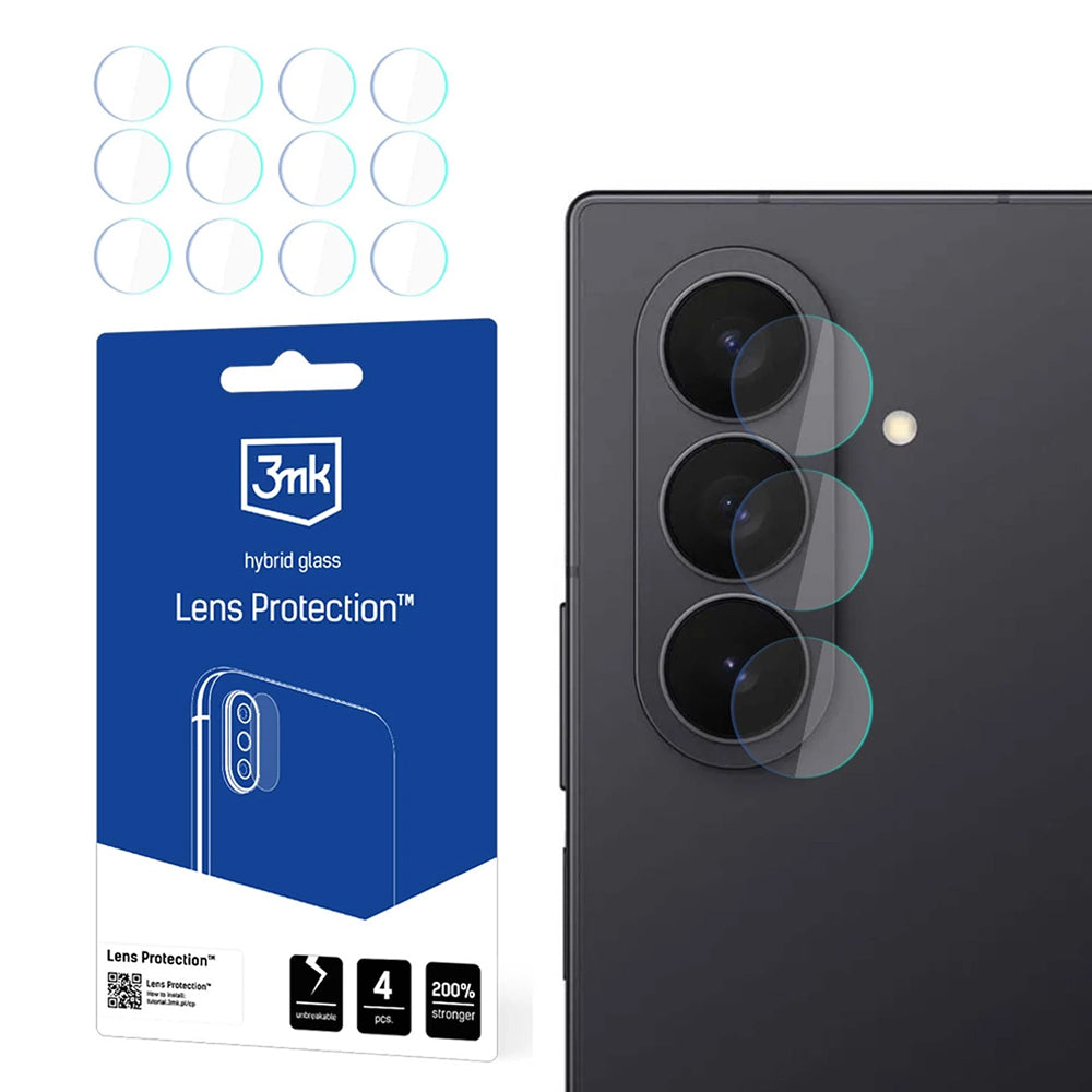 Skyddsfilm för bakre kamera 3MK Protection för Samsung Galaxy Z Fold7 F966, Flexibelt glas, Set med 4 stycken, Transparent