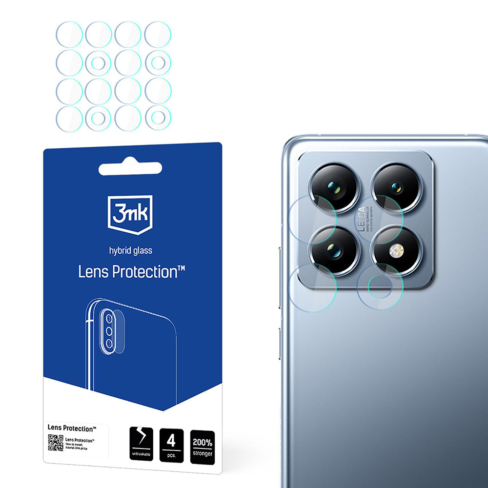 Skyddsfilm för bakre kamera 3MK Protection för Xiaomi 14T Pro / 14T, Flexibelt glas, Set om 4 stycken, Transparent
