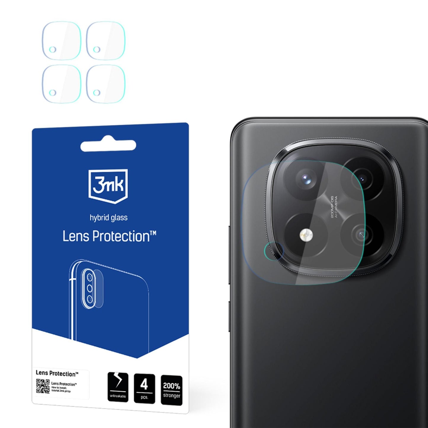 3MK Protection bakkameraskyddsfilm för Xiaomi Redmi Note 14 Pro+ 5G, flexibel glas, set om 4 stycken, transparent