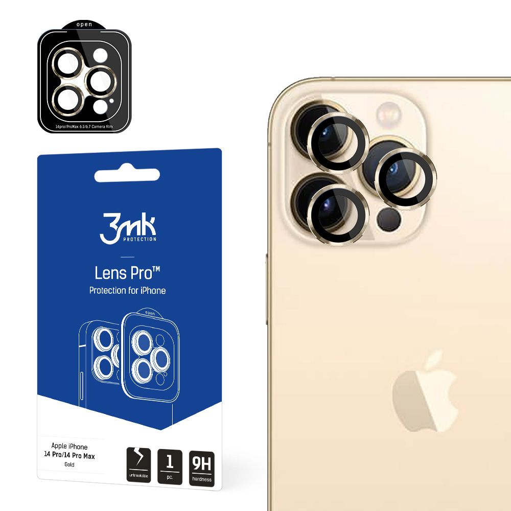 Skyddsfilm för bakre kamera 3MK Protection Pro för Apple iPhone 14 Pro Max / 14 Pro, härdat glas, guld