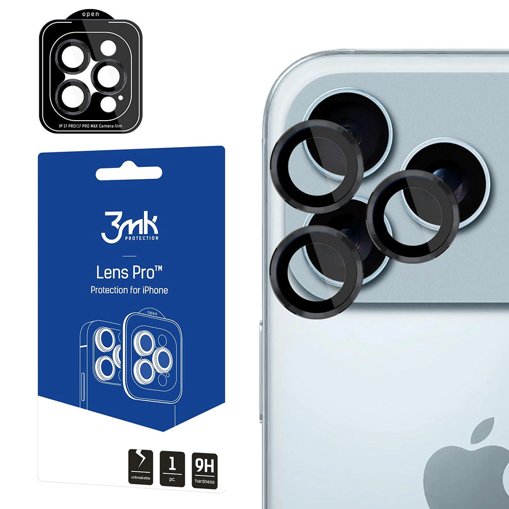 Skyddsfilm för bakre kamera 3MK Protection Pro för Apple iPhone 17 Pro Max / 17 Pro, Härdat glas, Svart