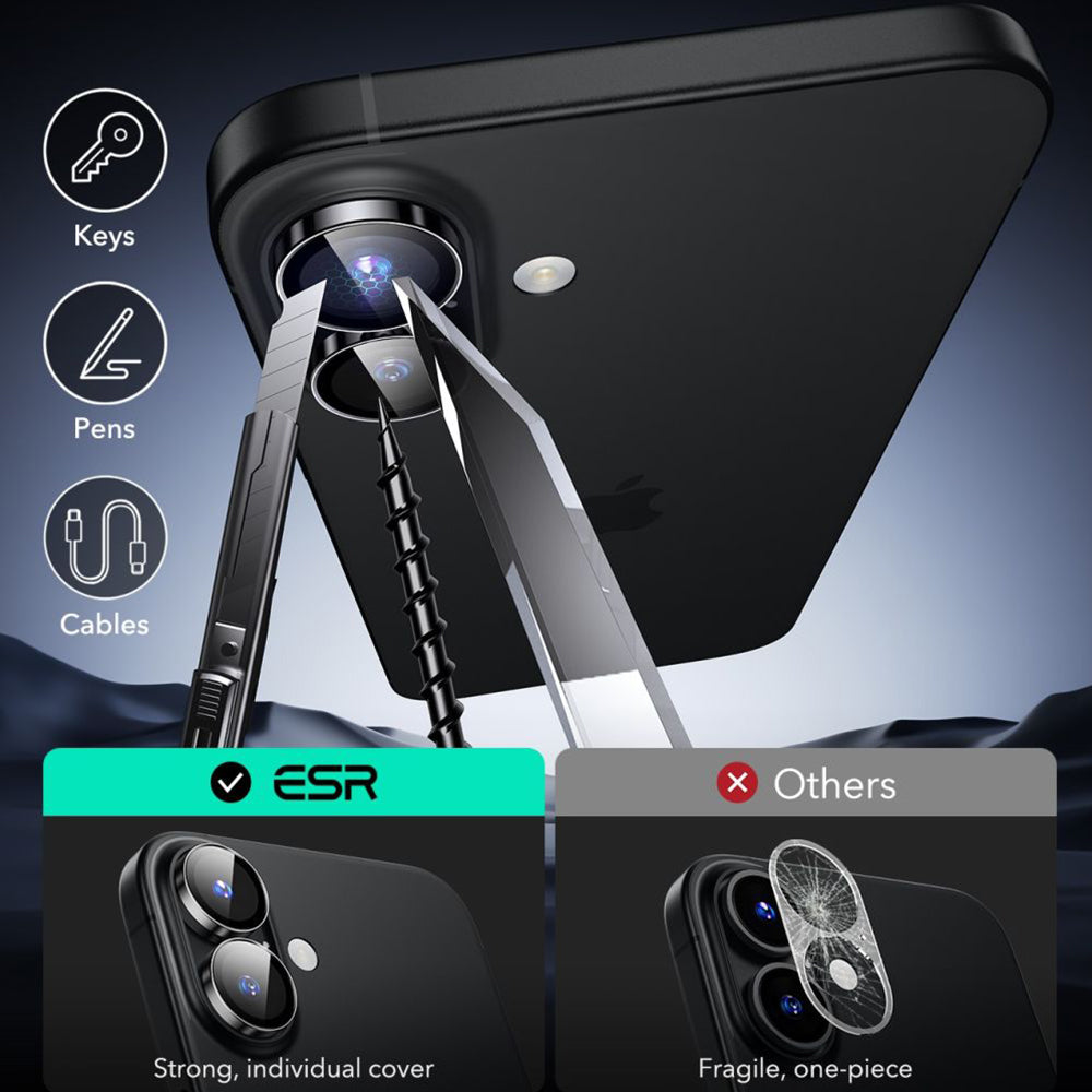 Skyddsfilm för bakre kameran ESR Armorite för Apple iPhone 17 / 16 Plus / 16, Härdat glas, Svart