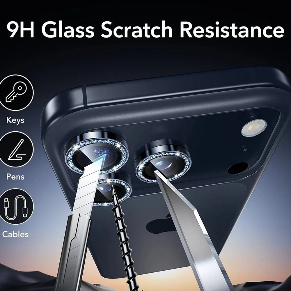 Skyddsfilm för bakre kamera ESR Glitter Diamond Armorite för Apple iPhone 17 Pro Max / 17 Pro, Härdat glas, Full lim, Blå