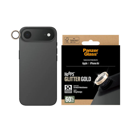 Skyddsfilm för bakre kameran PanzerGlass Hoops Glitter för Apple iPhone 17 Air, Härdat glas, Guld
