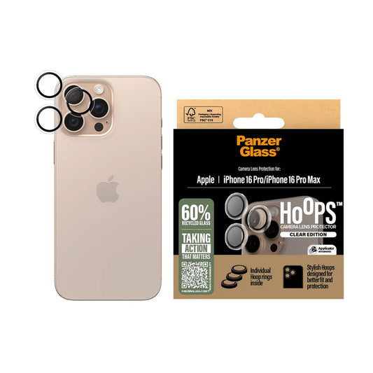 Skyddsfilm för bakre kamera PanzerGlass Hoops för Apple iPhone 16 Pro Max / 16 Pro, Härdat glas, Transparent