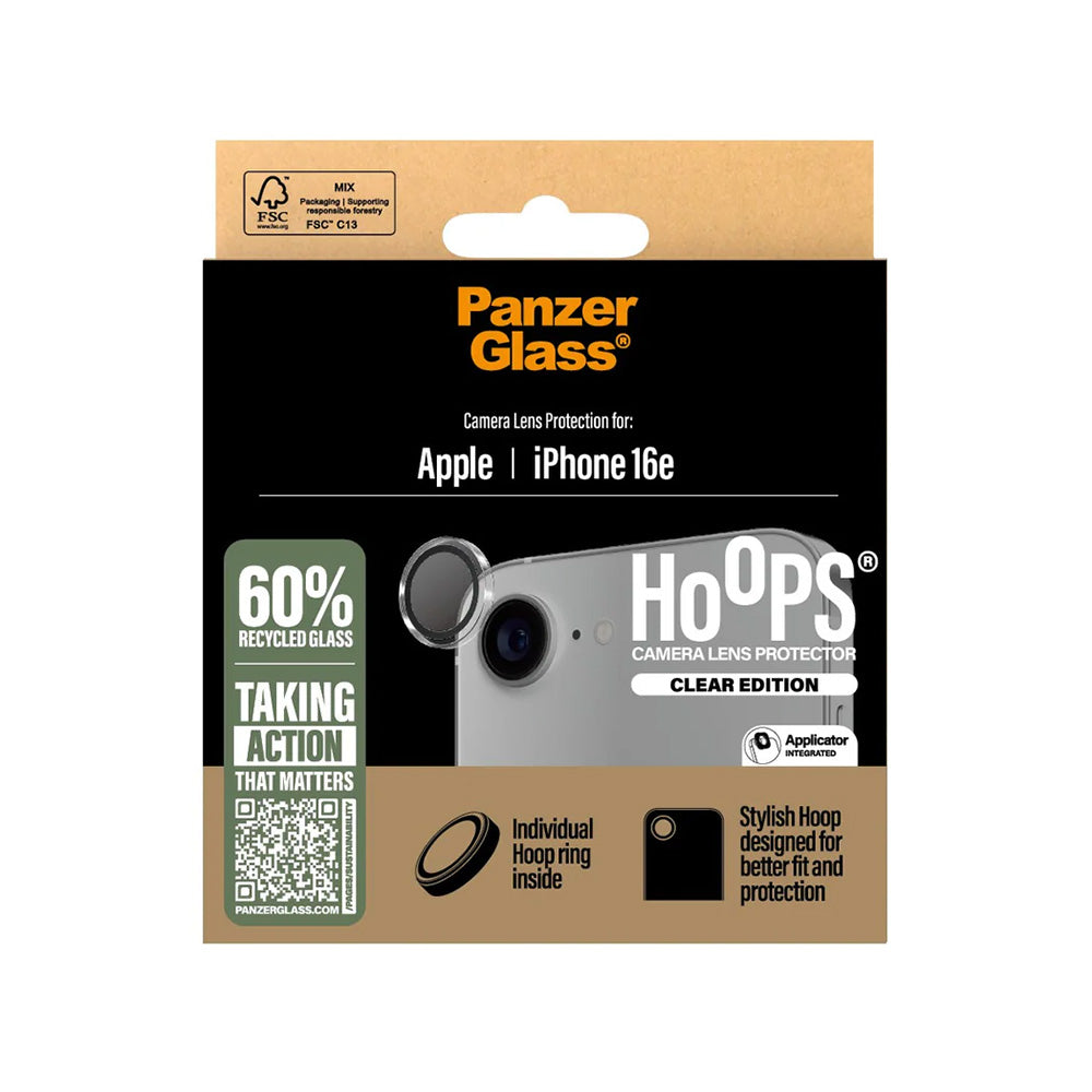 Skyddsfilm för bakre kamera PanzerGlass Hoops för Apple iPhone 16e, Härdat glas, Transparent