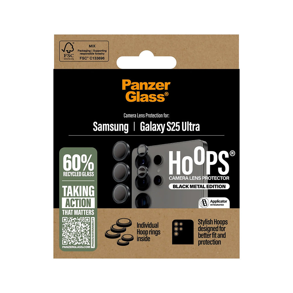 Skyddsfilm för bakre kamera PanzerGlass Hoops för Samsung Galaxy S25 Ultra S938, Härdat glas, Svart
