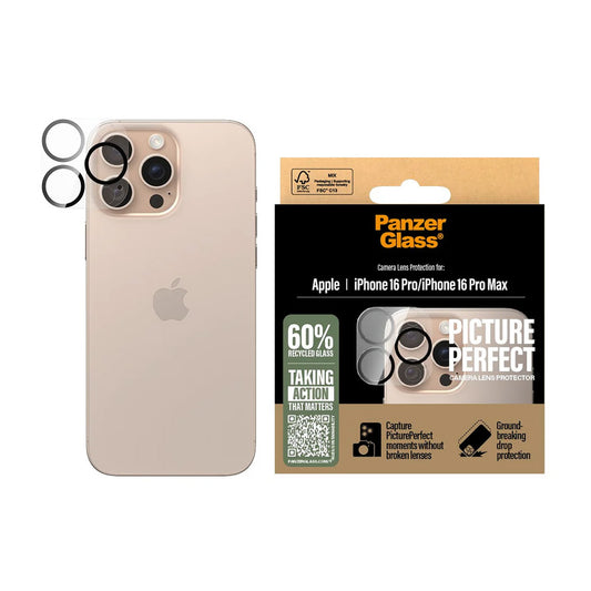 Skyddsfilm för bakre kamera PanzerGlass PicturePerfect för Apple iPhone 16 Pro Max / 16 Pro, Härdat Glas, Transparent