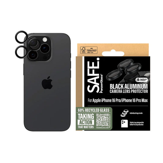 Skyddsfilm för bakre kamera PanzerGlass Safe. för Apple iPhone 16 Pro Max / 16 Pro, Härdat glas, Svart