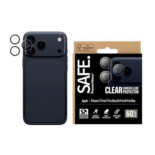 Skyddsfilm för bakre kamera PanzerGlass Safe. för Apple iPhone 17 Pro Max / 17 Pro / 16 Pro Max / 16 Pro, Härdat glas, Transparent