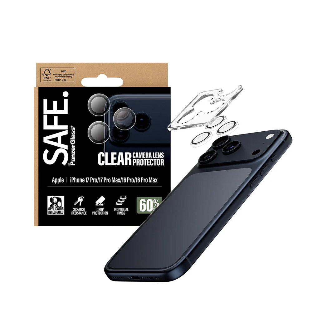 Skyddsfilm för bakre kamera PanzerGlass Safe. för Apple iPhone 17 Pro Max / 17 Pro / 16 Pro Max / 16 Pro, Härdat glas, Transparent