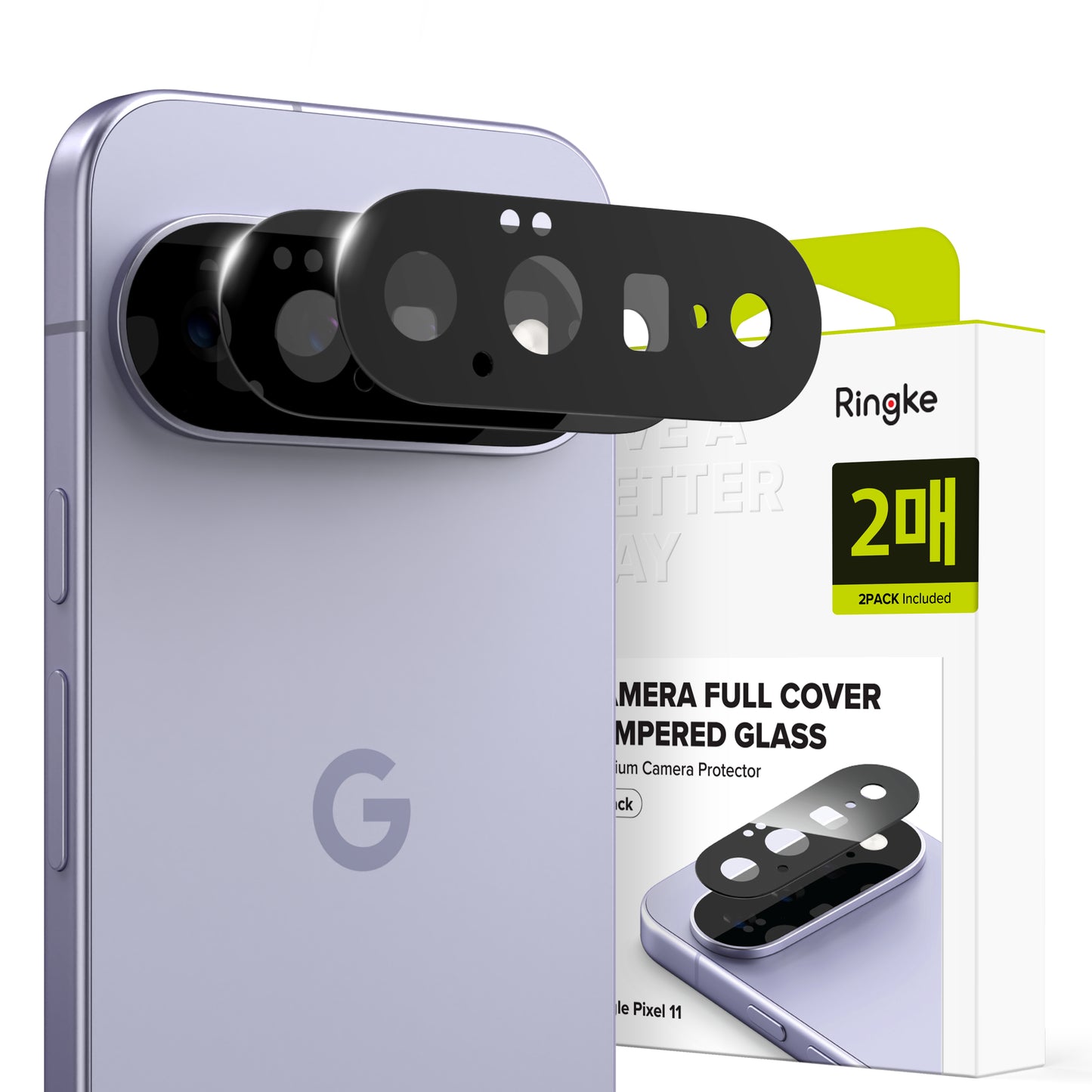 Ringke bakkameraskyddsfilm för Google Pixel 11, härdat glas, set om 2 stycken, svart