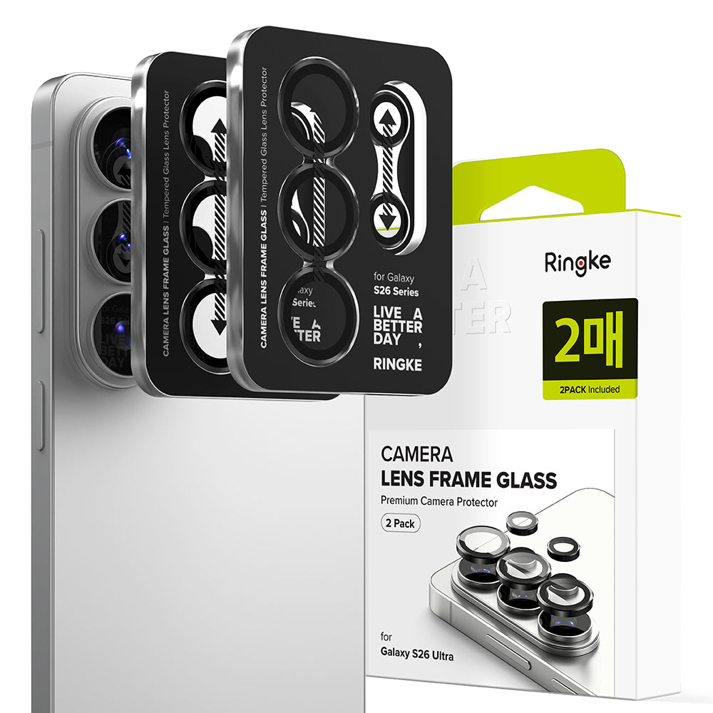 Skyddsfilm för bakre kameran Ringke för Samsung Galaxy S26 Ultra S948, Härdat glas, Set med 2 stycken, Svart