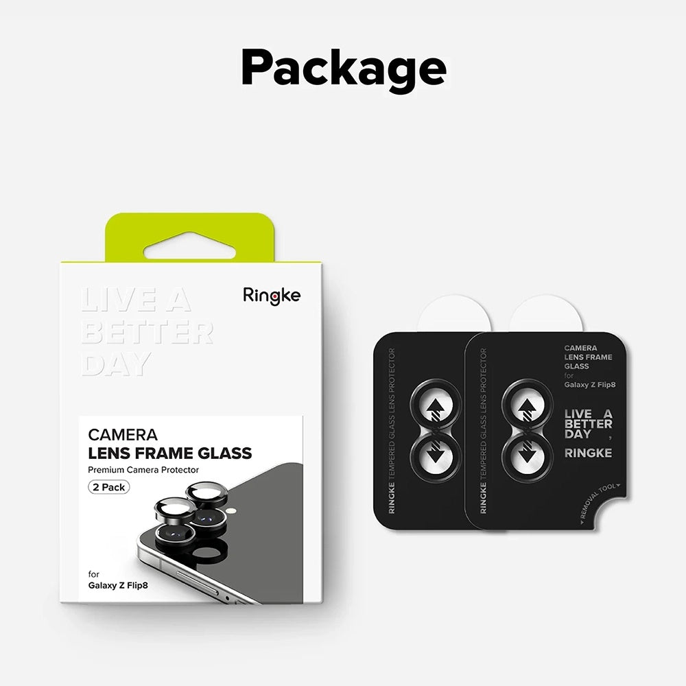 Ringke bakkameraskyddsfilm för Samsung Galaxy Z Flip8 F776, härdat glas, set om 2 stycken, svart