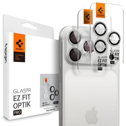 Skyddsfilm för bakre kamera Spigen GlastR EZ FIT Optik Pro för Apple iPhone 17 Pro Max / 17 Pro, Härdat glas, Set med 2 stycken, Silver