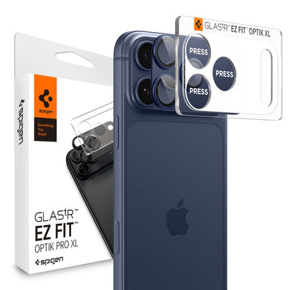 Skyddsfilm för bakre kamera Spigen GlastR EZ FIT Optik Pro XL för Apple iPhone 17 Pro, Härdat glas, Set med 2 stycken, Blå