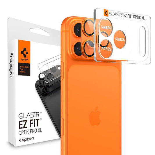 Skyddsfilm för bakre kameran Spigen GlastR EZ FIT Optik Pro XL för Apple iPhone 17 Pro, Härdat glas, Set med 2 stycken, Orange