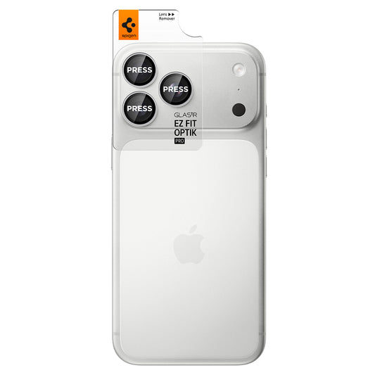 Skyddande bakre kameralinsfilm Spigen GlastR EZ FIT Optik Pro för Apple iPhone 18 Pro / 18 Pro Max, härdat glas, set om 2 stycken, silver AGL12046