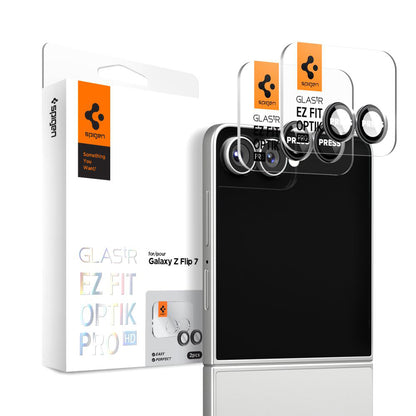 Skyddsfilm för bakre kameran Spigen GlastR EZ FIT Optik Pro HD för Samsung Galaxy Z Flip7 F766, Härdat glas, Set med 2 stycken, Svart AGL09587