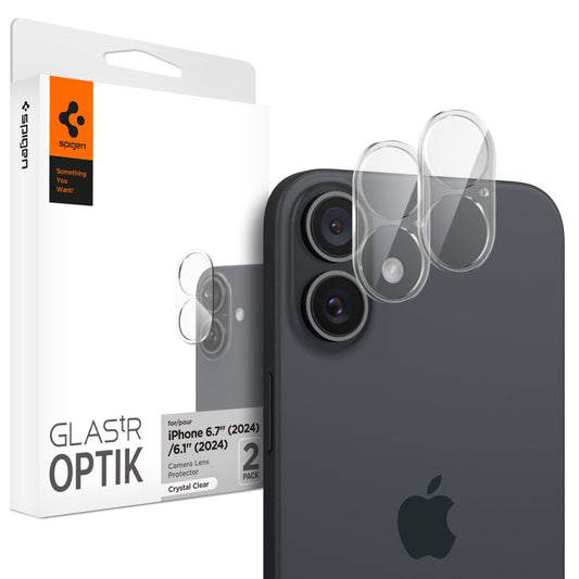 Skyddsfilm för bakre kamera Spigen GlastR Optik för Apple iPhone 16 Plus / 16, härdat glas, set om 2 stycken, transparent AGL07923