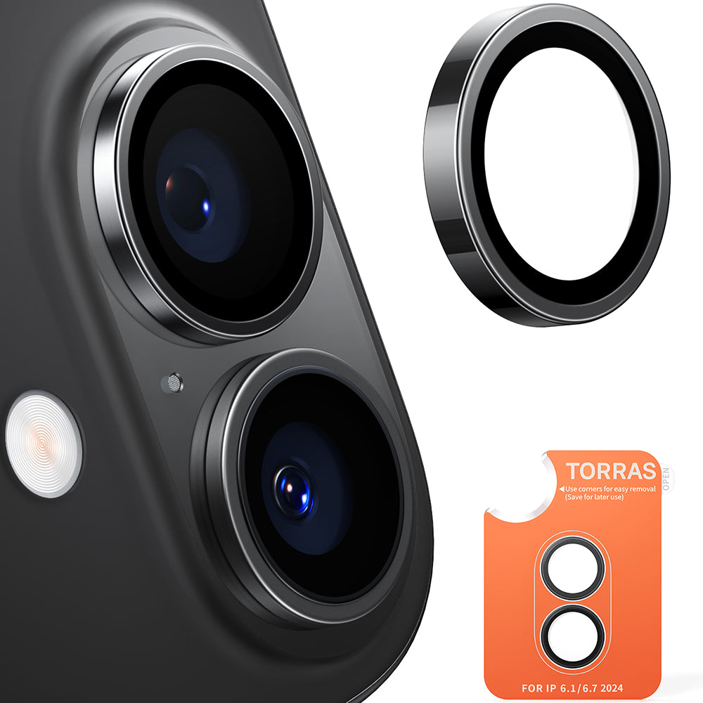 Skyddsfilm för bakre kamera Torras Lensguard för Apple iPhone 16 Plus / 16, Härdat glas, Svart