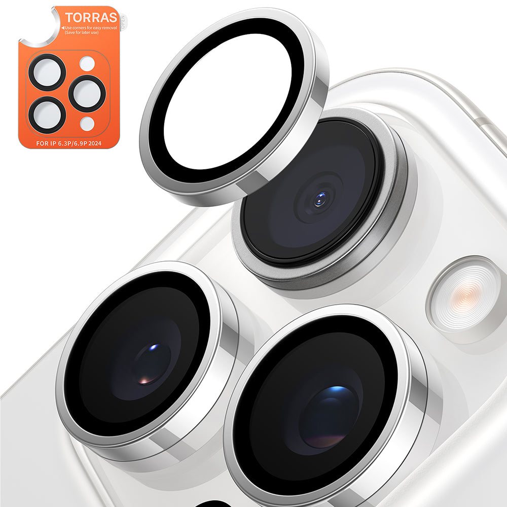 Torras Lensguard bakkameraskyddsfilm för Apple iPhone 16 Pro Max / 16 Pro, härdat glas, metallgrå