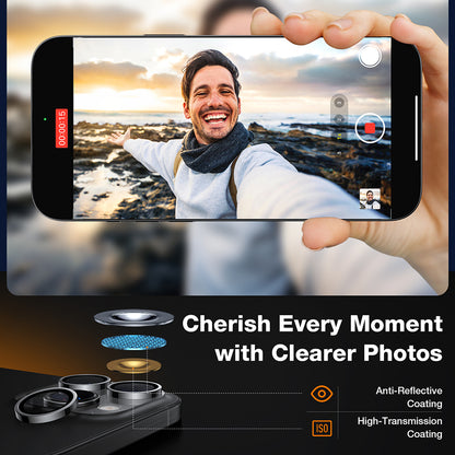 Torras Lensguard bakkameraskyddsfilm för Apple iPhone 16 Pro Max / 16 Pro, härdat glas, metallgrå