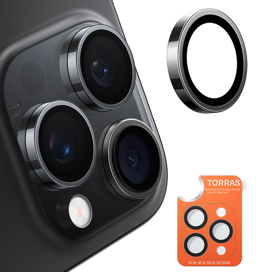Torras Lensguard bakkameraskyddsfilm för Apple iPhone 16 Pro Max / 16 Pro, härdat glas, svart