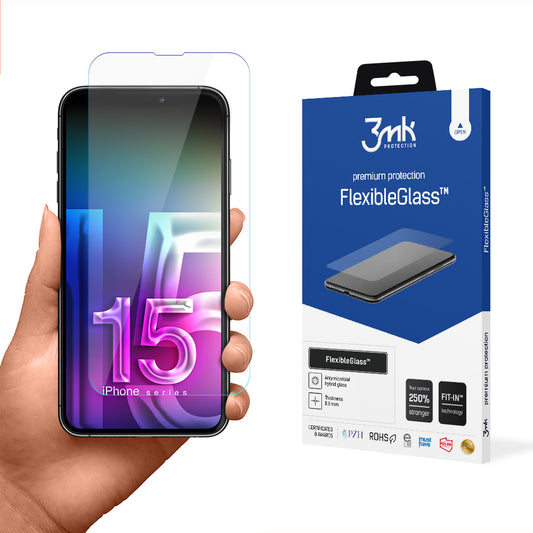 Skärmskydd 3MK FlexibleGlass för Apple iPhone 15 Pro, Flexibelt Glas, Fullt Lim