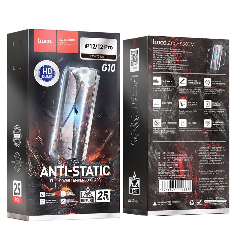 Skyddsfilm HOCO för Apple iPhone 12 Pro Max, Härdat Glas, Full Lim, Set med 25 stycken, Svart