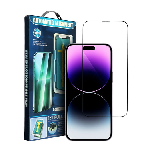 OEM-skärmskydd med automatisk justering för Apple iPhone 14 Plus / 13 Pro Max, härdat glas, full limning, 5D, svart