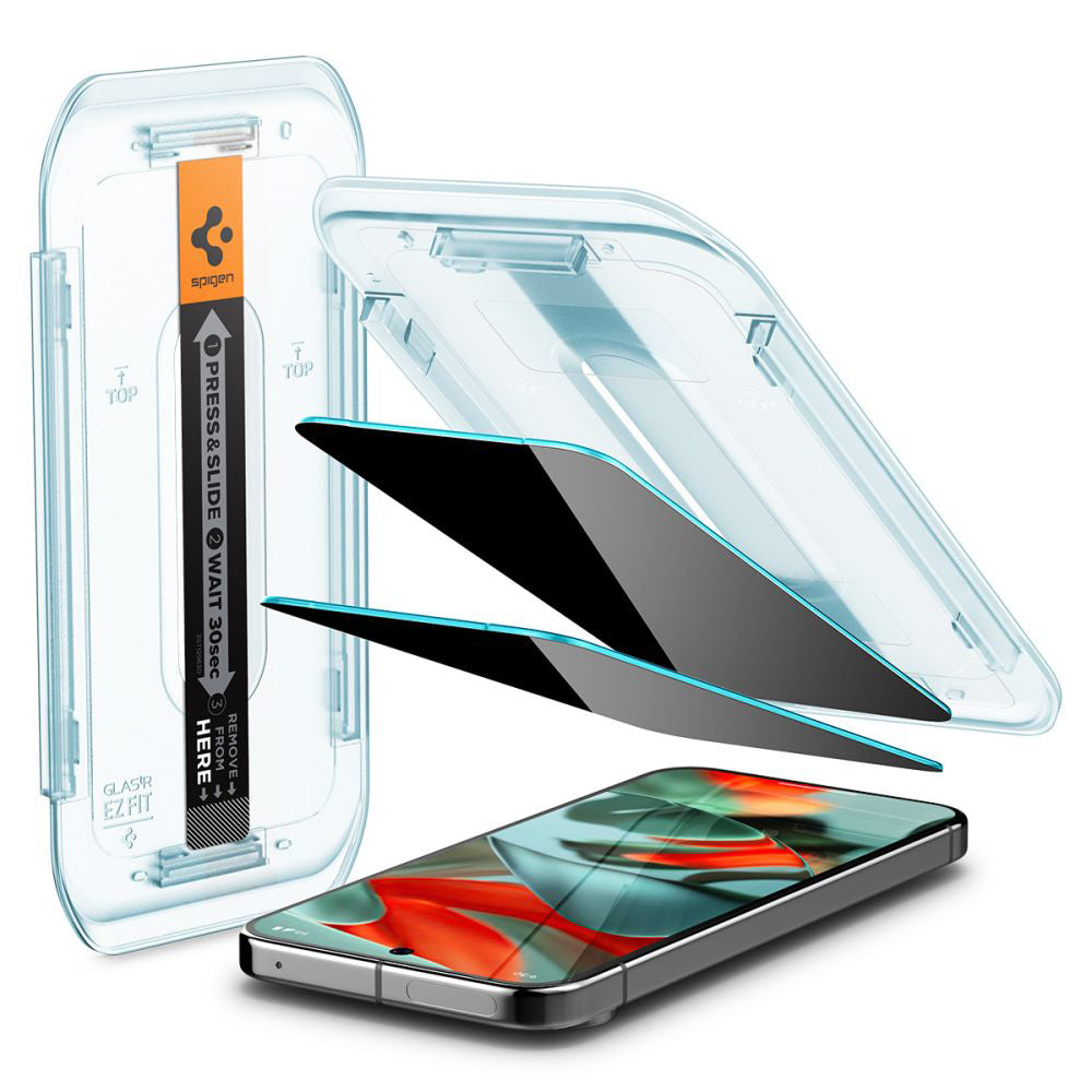 Privacy-skärmskydd Spigen GlastR EZ FIT för Google Pixel 9 Pro XL, härdat glas, full limning, set om 2 stycken AGL09313