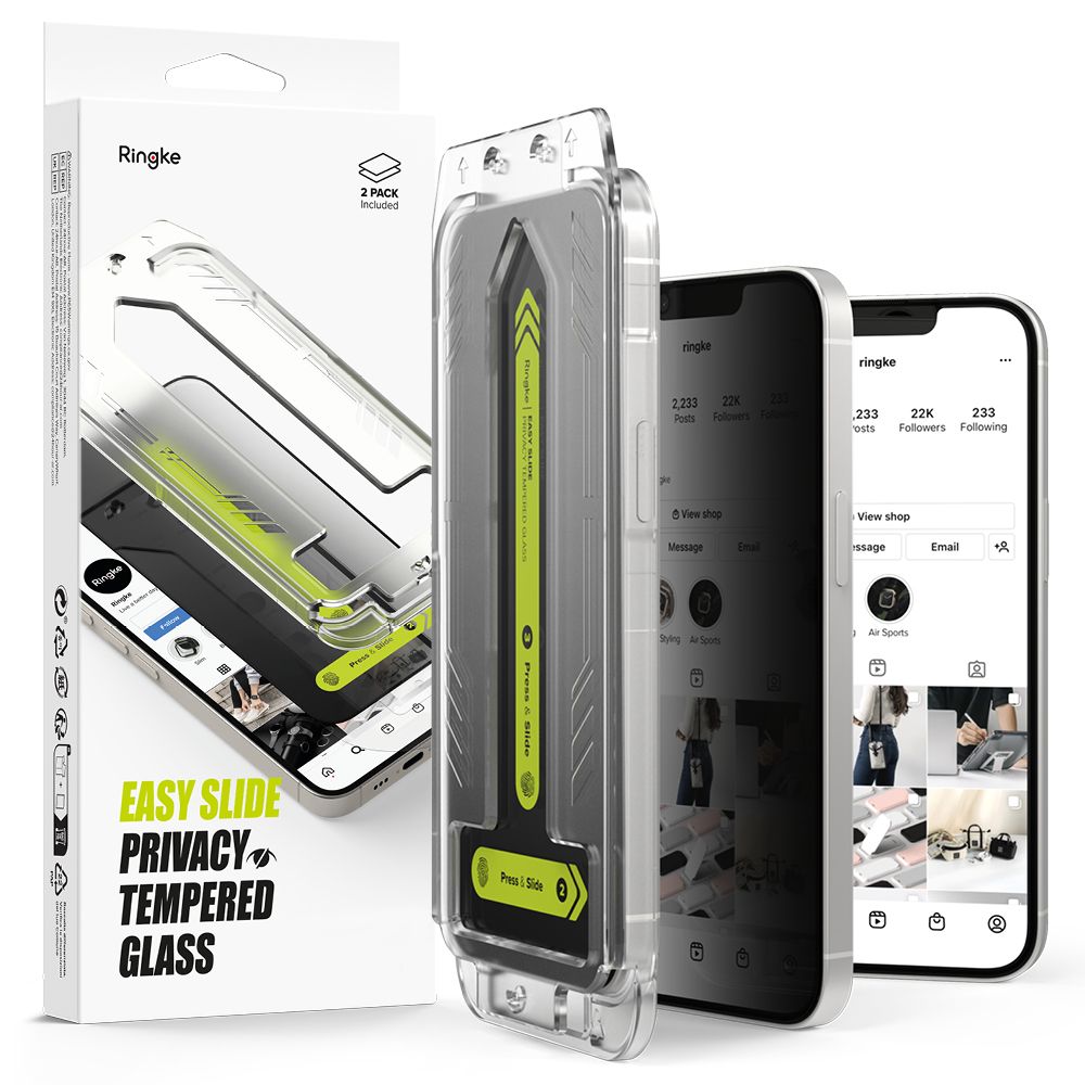 Skärmskyddsfolie Privacy Ringke Easy Slide för Apple iPhone 16e / 14 / 13 Pro / 13, Härdat Glas, Full Lim, Set med 2 stycken