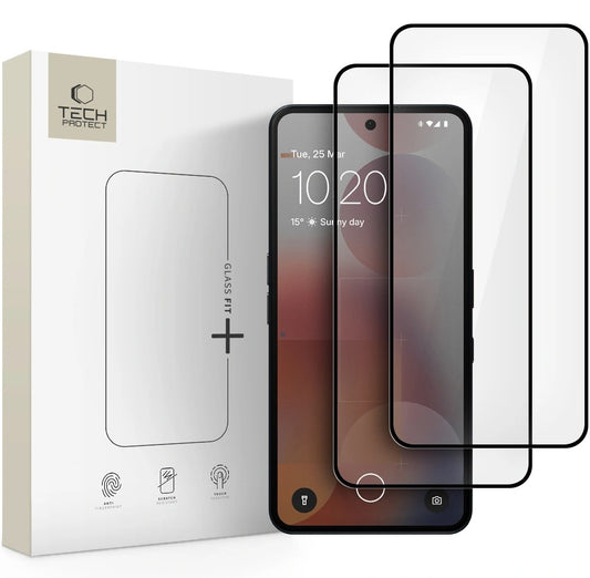 Skärmskydd Tech-Protect FIT+ för Nothing Phone (3a) / Phone (3a) Pro, Härdat Glas, Full Lim, Set om 2 stycken, 2.5D, Svart