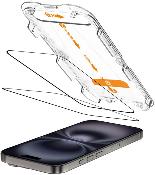 Skärmskydd Tech-Protect Quick Set+ för Apple iPhone 16 / 15, Härdat Glas, Full Lim, Set om 2 stycken, Svart