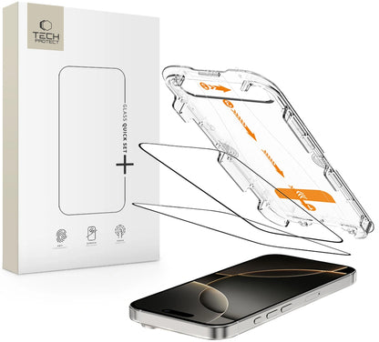 Skärmskydd Tech-Protect Quick Set+ för Apple iPhone 16 Pro, Härdat Glas, Full Lim, Set om 2 stycken, Svart