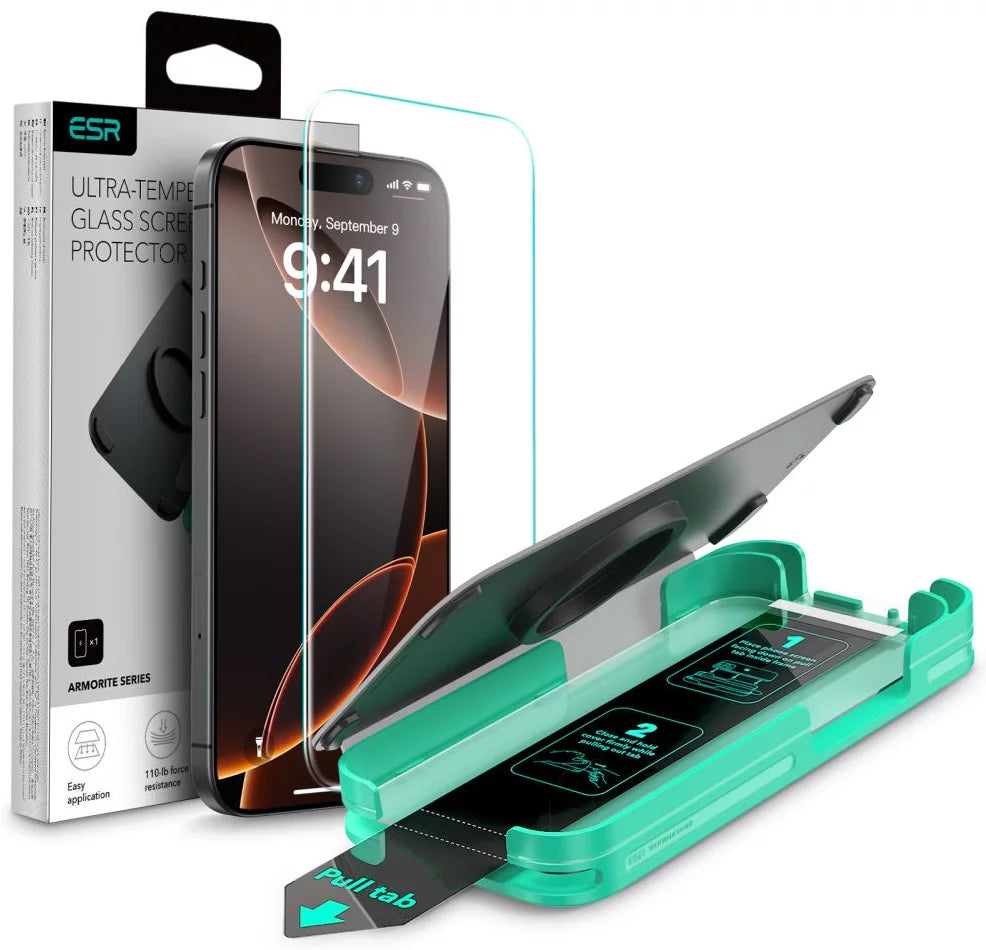 Skärmskydd ESR Armorite för Apple iPhone 16 Pro Max, Härdat Glas, Full Lim, Svart