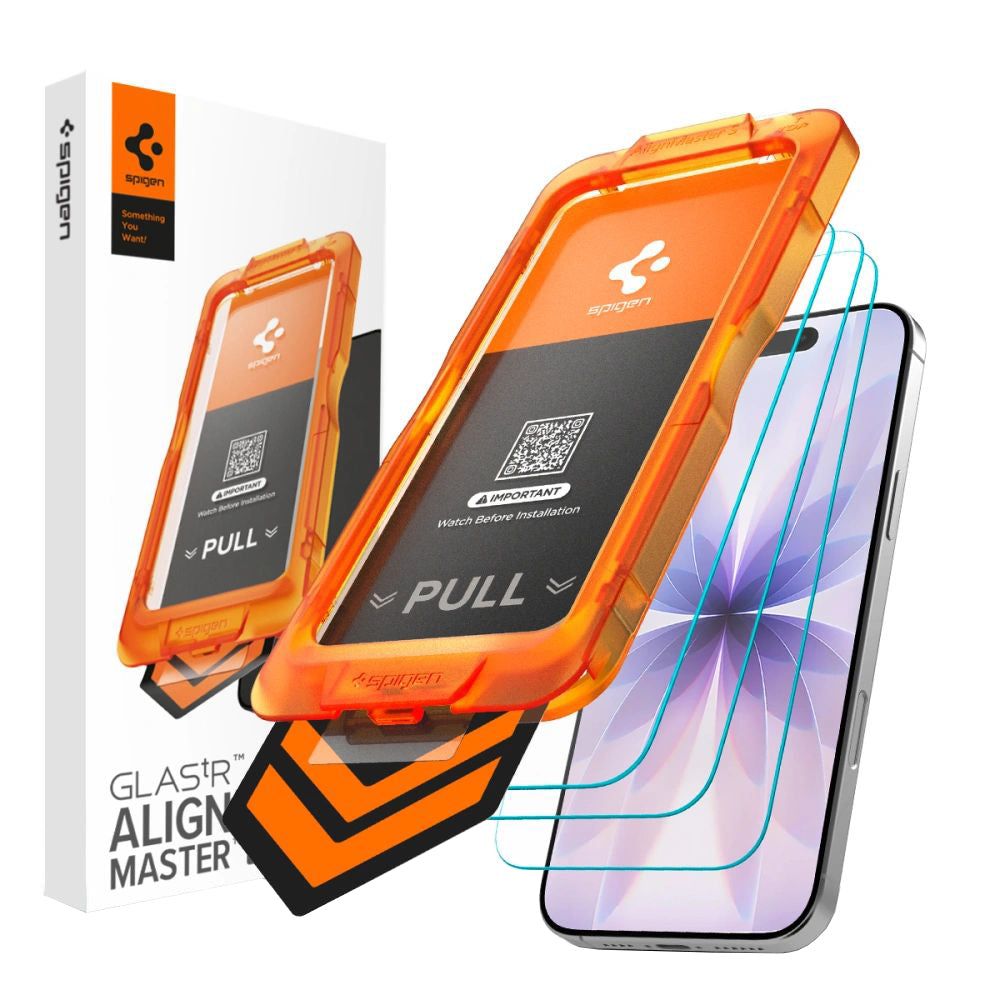 Skärmskydd Spigen GlastR Align Master Slim för Apple iPhone 17, Härdat Glas, Full Lim, Set om 3 stycken AGL10484