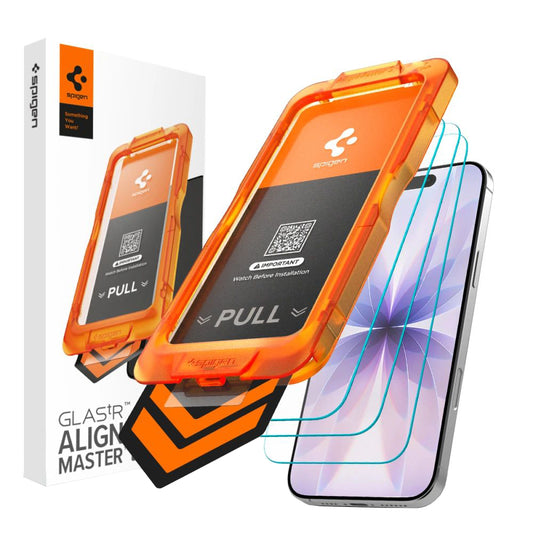 Skärmskydd Spigen GlastR Align Master Slim för Apple iPhone 17, Härdat Glas, Full Lim, Set om 3 stycken