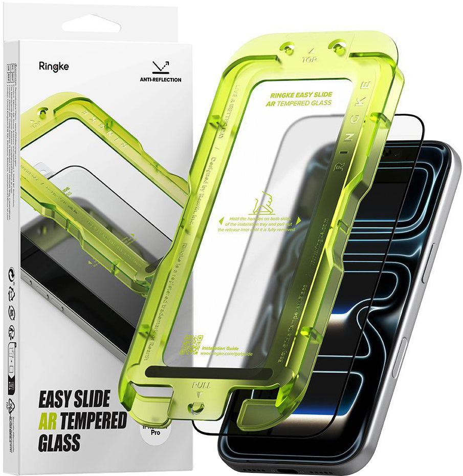 Ringke Easy Slide AR skärmskydd för Apple iPhone 17 Pro, härdat glas, full lim, 2.5D, svart