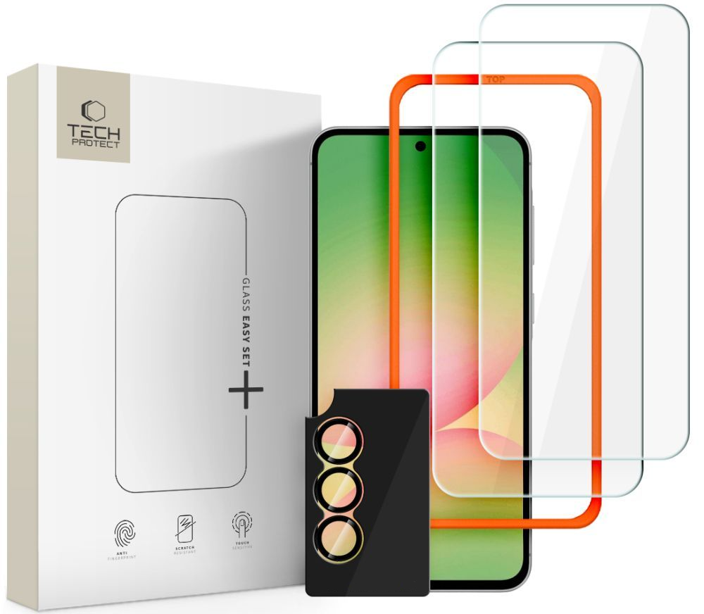 Skärmskydd och baksideskamera Tech-Protect Quick Set+ för Samsung Galaxy A57 5G, Härdat glas, Full lim, Set om 3 stycken