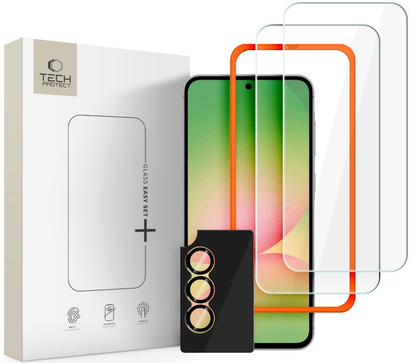 Skärmskydd och baksideskamera Tech-Protect Quick Set+ för Samsung Galaxy A57 5G, Härdat glas, Full lim, Set om 3 stycken