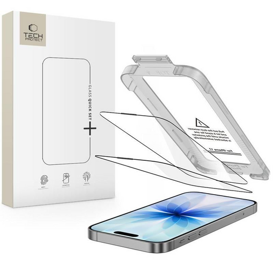 Skärmskydd Tech-Protect Quick Set+ för Apple iPhone 17, Härdat Glas, Full Lim, Set om 2 stycken, Svart