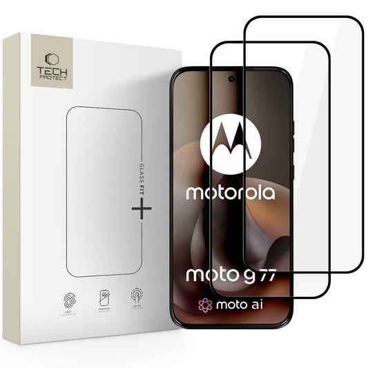 Tech-Protect FIT+ skärmskydd för Motorola Moto G77 / G67, härdat glas, full limning, set om 2 stycken, 2.5D, svart