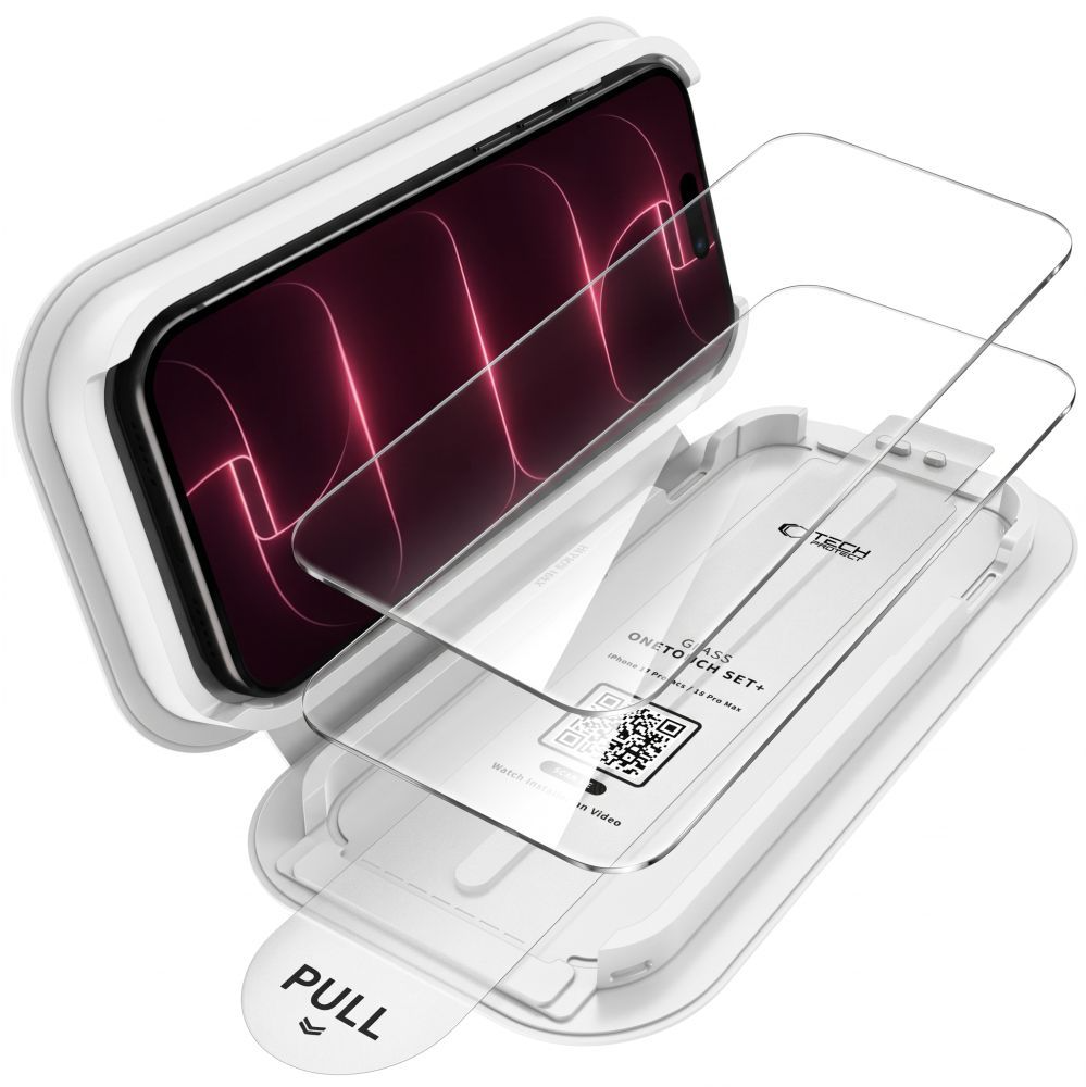Tech-Protect OneTouch skärmskydd för Apple iPhone 18 Pro / 17 Pro, härdat glas, full limning, set med 2 stycken, transparent