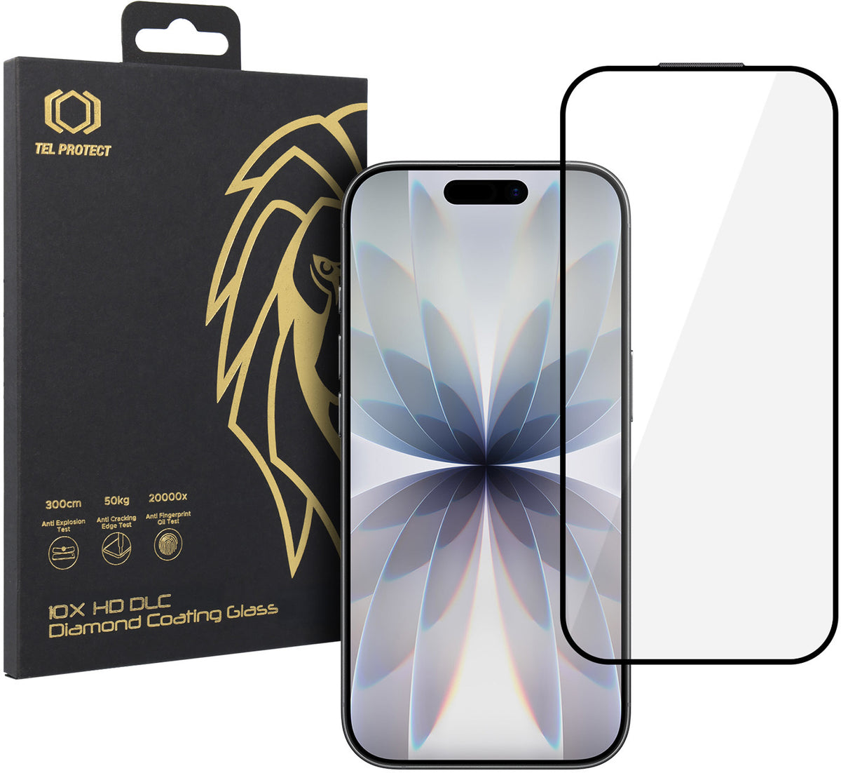 Tel Protect 10X HD DLC Diamond Coating skärmskydd för Apple iPhone 17 / 16 Pro, härdat glas, helklistrat, svart
