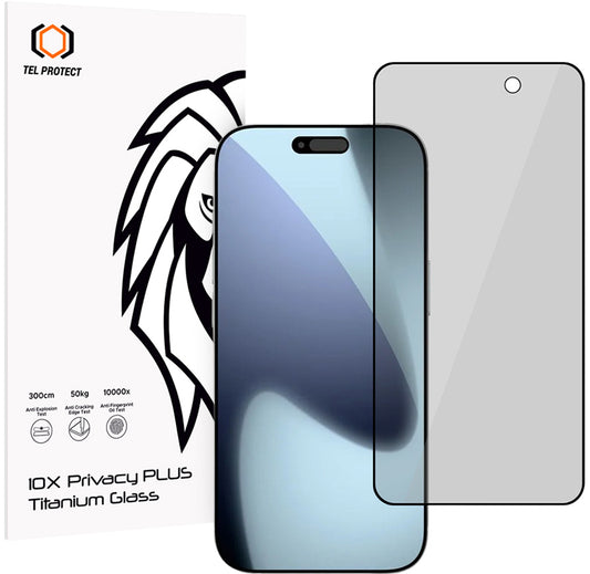 Tel Protect 10X Plus Titanium integritetsskyddande skärmskydd för Apple iPhone 17 Pro, härdat glas, fullständig limyta